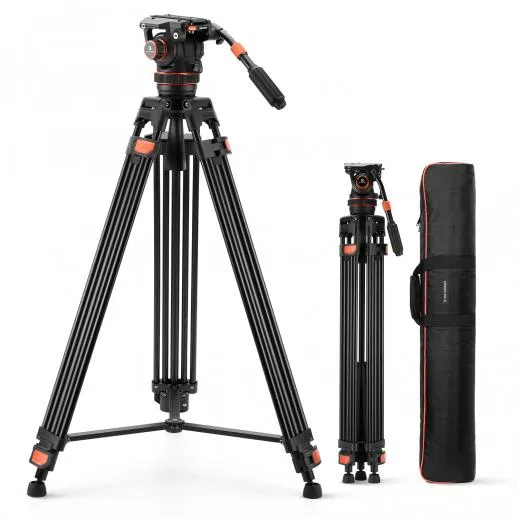 Trépied vidéo professionnel Coman DX16 avec rotule fluide Q5S, bol 75mm et tubes aluminium pour caméras 0-8kg